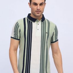 ARRAY Men Striped Polo Collar Cotton T-shirt-image-4