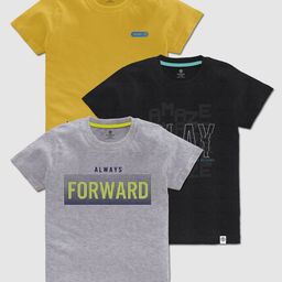 CODEZ Boys Pack Of 3 Typography Printed Cotton T-shirts-36