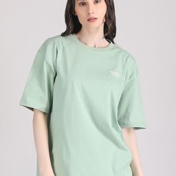 Raxedo Women Solid Typography Brand Logo Oversized T-shirt-image-9