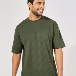 Styli Men Olive Textured Striped Oversized Heavy Jersey T-Shirt-image-54
