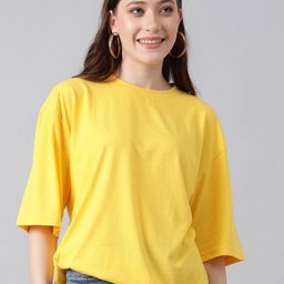 Kotty Yellow Round Neck Oversized T-shirt-image-68