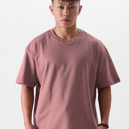 The Souled Store Mauve Round Neck Pure Cotton Oversized T-shirt-image-17