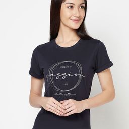 Cantabil Women Navy Blue Printed T-shirt-image-47