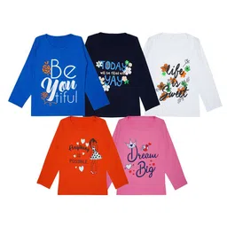 FAZZA Girls Pack Of 5 Typography Printed Round Neck Cotton T-shirts-picture-0
