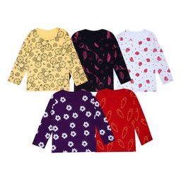 FAZZA Girls Pack Of 5 Floral Printed Round Neck Cotton T-shirts-picture-26