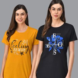 Christy World Pack Of 2 Typography Printed Pure Cotton T-Shirt Nightdress-46