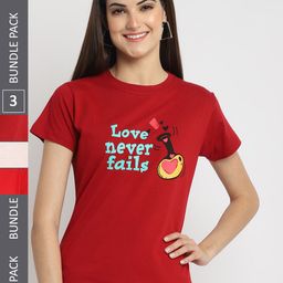 Fabflee Pack Of 3 Typography Printed Cotton T-shirts-image-127