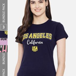 Fabflee Pack Of 3 Typography Printed Cotton T-shirt-image-109