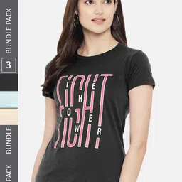 Fabflee Pack Of 3 Typography Printed Regular Fit Cotton T-shirt-image-86