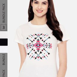 Fabflee Pack Of 3 Typography Printed Cotton T- Shirts-image-102
