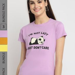 Fabflee Pack Of 3 Typography Printed Cotton T- Shirts-image-104