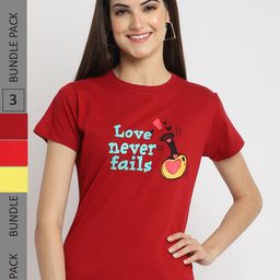 Fabflee Pack Of 3 Typography Printed Cotton T-shirts-image-103