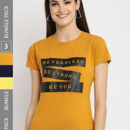Fabflee Pack Of 3 Typography Printed Cotton T-shirt-image-122