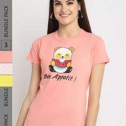 Fabflee Pack Of 3 Typography Printed Cotton T-Shirts-image-100