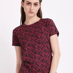 STUDIOACTIV Women Black & Maroon Printed T-shirt-image-13