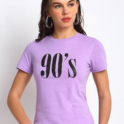 DOOR74 Women Purple Typography Printed Cotton T-shirt-image-84