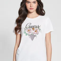 GUESS Round Neck Typography Printed T-shirt-image-67