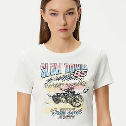 Koton Round Neck Typography Printed Short Sleeves Cotton Crop T-shirt-image-60
