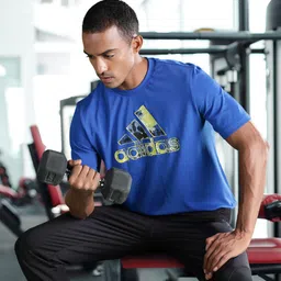 ADIDAS Men Blue & Yellow Brand Logo Printed T-shirt-picture-1