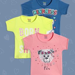 Donuts Girls Pack Of 3 Pure Cotton Printed T-shirt-image-6
