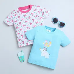 BUMZEE Girls 2 Printed Round Neck Applique T-shirt-image-67