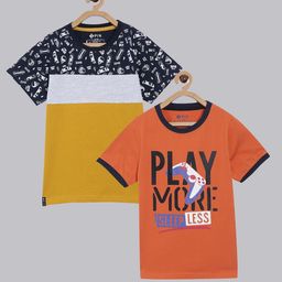 3PIN Boys Yellow & Orange Pack Of 2 Printed Cotton Regular Fit T-shirt-image-91