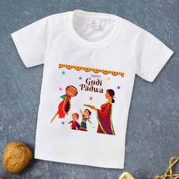Babywish Kids Gudi Padwa Printed Round Neck Short Sleeves Cotton Relaxed Fit T-shirt-picture-0