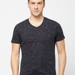 SPORTO Men Black Self Design V-Neck Cotton T-shirt-image-123