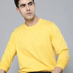 Mast & Harbour Yellow Round Neck Regular Fit Cotton T-shirt-image-65