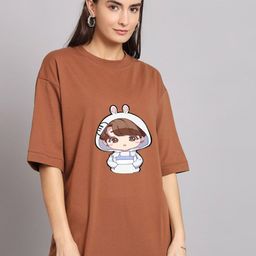 Imsa Moda Graphic Printed Oversized Longline Cotton T-shirt-image-85