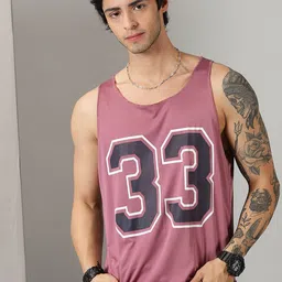 Rodzen Men Mauve Varsity Printed Raw Edge T-shirt-picture-3