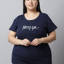 UnaOne Plus Size Typography Printed Pure Cotton T-shirt-image-52