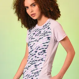 Campus Sutra Women Lavender & Navy Blue Printed Running T-shirt-image-53