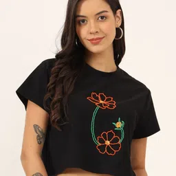 CHARMGAL Women Typography Printed V-Neck Extended Sleeves T-shirt-image-36