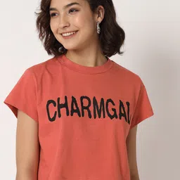 CHARMGAL Typography Printed Boxy Fit Crop T-shirt-image-78