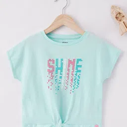 Ed-a-Mamma Girls Blue Typography Printed Extended Sleeves T-shirt-image-7