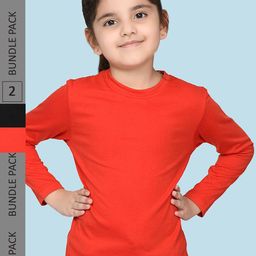 NUSYL Girls Red & Black Pack of 2 T-shirts-image-141