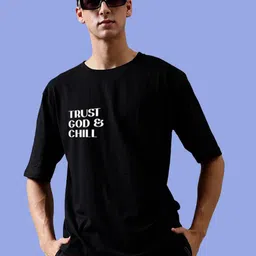 Mad Over Print Typography Printed Drop-Shoulder Sleeves Cotton Oversized  T-shirt-image-88