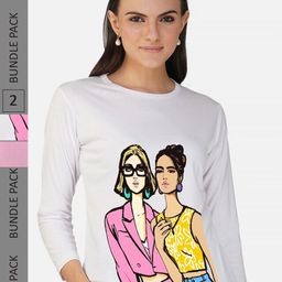 CHOZI Pack Of 2 Printed Round Neck Regular Fit Pure Cotton Casual T-shirt-image-82
