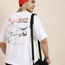 HERE&NOW Pure Cotton Graphic Printed Drop-Shoulder Sleeves T-shirt-picture-34