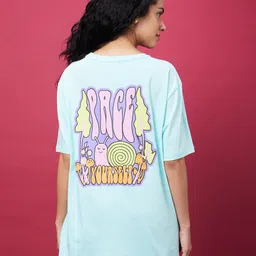 Globus Graphic Printed Drop Shoulder Sleeves Oversized Cotton Longline T-shirt-image-54