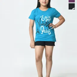 BAESD Girls Pack Of 3 Typography Printed Half Sleeves Slim Fit Pure Cotton T-shirt-image-16