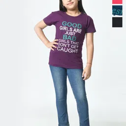 BAESD Girls Pack Of 5 Typography Printed Half Sleeves Slim Fit Pure Cotton T-shirt-94