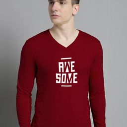 FBAR Typography Printed V-Neck Full Sleeve Cotton Slim Fit T-shirt-image-75