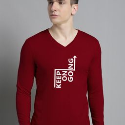 FBAR Typography Printed V-Neck Cotton Slim Fit T-shirt-image-92