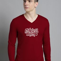 FBAR Typography Printed V-Neck Slim Fit Cotton T-shirt-image-88