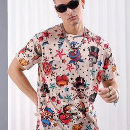 The Indian Garage Co Beige Conversational Printed Slim Fit T-shirt-image-9