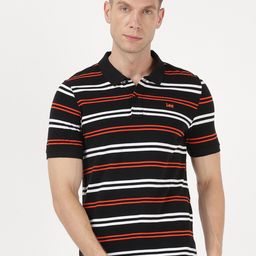 Lee Men Black Striped Polo Collar Applique Slim Fit T-shirt-image-91