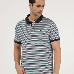 Lee Men White Striped Polo Collar Applique Slim Fit Cotton T-shirt-picture-14