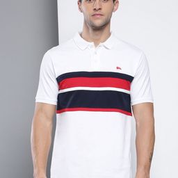 Dennis Lingo Men White Striped Polo Collar Slim Fit T-shirt-image-92